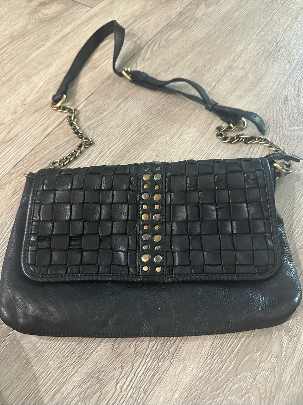Marta Pinto Black Woven Leather Shoulder Crossbody Bag Purse